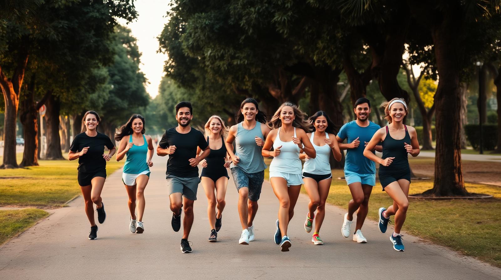 Grupo correndo no parque