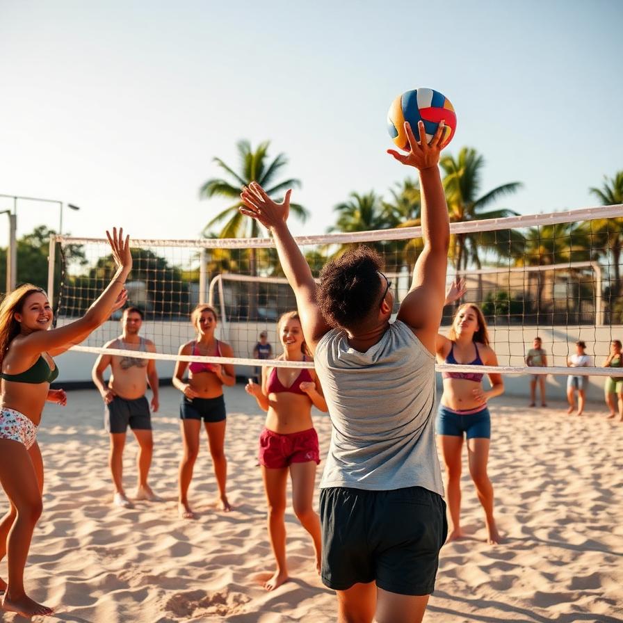 Pessoas jogando vôlei na praia